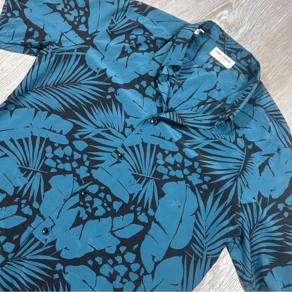 Saint Laurent Floral Spread Collar Print Runway Silk Shirt Size 39/15 1/2